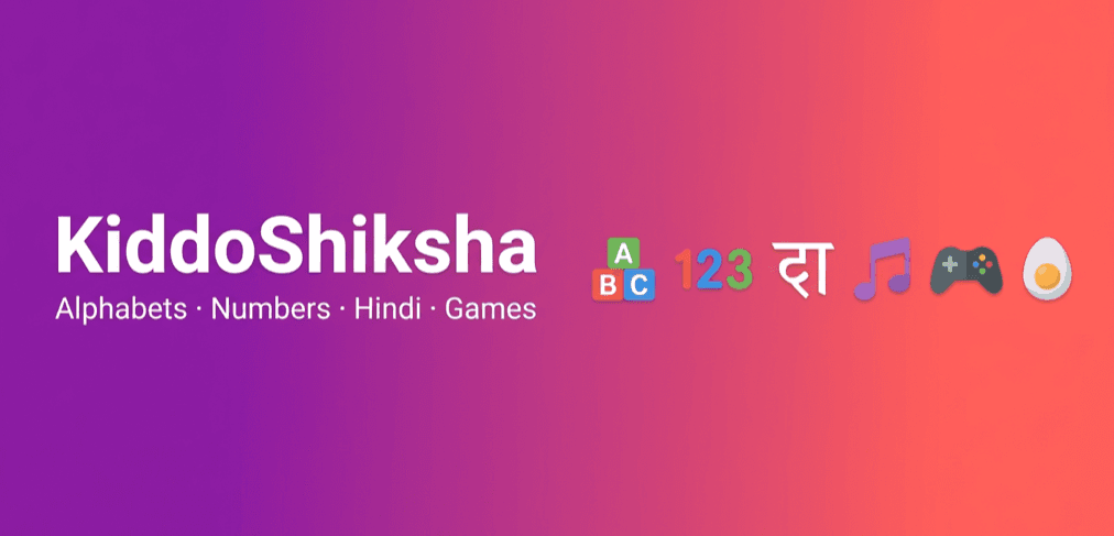 KiddoShiksha kids learning app with letters and colorful UI